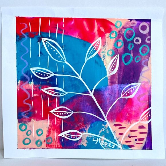 Rain Over Mars Original Acrylic Painting 8x8in Matted Frame Ready Squeegee Art - Picture 1 of 7